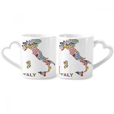Imagem de Mapa da Itália com a bandeira nacional de arquitetura para casais, canecas de amante de cerâmica, alça de coração, 355 ml, presente