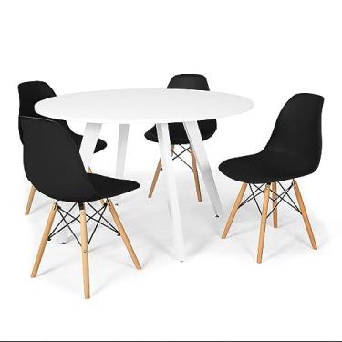Imagem de Conjunto Mesa de Jantar Redonda Amanda Branca 120cm com 4 Cadeiras Eames Eiffel - Preto