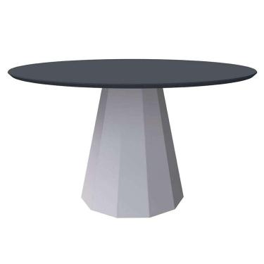 Imagem de mesa de jantar redonda com tampo de vidro isis cinza e off white 135 cm