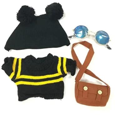 Imagem de Roupas de Boneca de Pato de Pelúcia, Roupas de Animais de Pelúcia de Pano de Pelúcia Catton DIY, Suéter de Chapéu Preto, Bolsa Marrom, óculos de Sol, Roupas de Boneca de Pelúcia