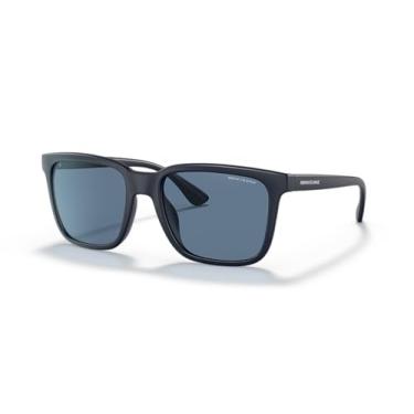 Imagem de Armani Exchange Óculos de sol masculino armação preta fosca, lentes azuis escuras, 55 mm, Azul fosco escuro, Medium