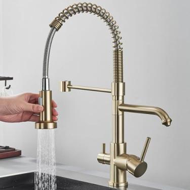 Imagem de Torneira com filtro de água pura para cozinha, alça dupla, água potável quente e fria, torneira removível para purificação, ouro escovado b, 1