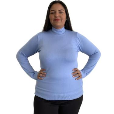 Imagem de Blusa De Frio Feminina Suéter Gola Alta Plus Size Trico Tricot G Gg (BR, Numérico, 46, 50, Plus Size, Regular, Azul Bebê)