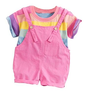 Imagem de Conjunto de camisetas e calças listradas arco-íris para bebês de 3 meses, azul-petróleo e agasalho, Rosa, 12-18 Months