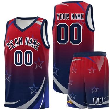 Imagem de Camiseta de basquete personalizada para homens e mulheres jovens, shorts de basquete personalizados com logotipo do número do time, Vermelho e azul marinho - 76, One Size