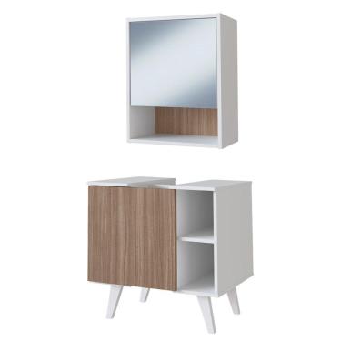 Imagem de Gabinete e Armario Com Espelho Para Banheiro B95 Branco Montana NOVAM