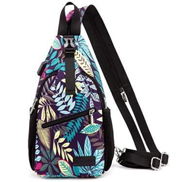 Imagem de LOVEVOOK Bolsa tiracolo feminina casual de nylon, mochila tiracolo de viagem, mochila de ombro para caminhada, Floral, Mochilas com Alça