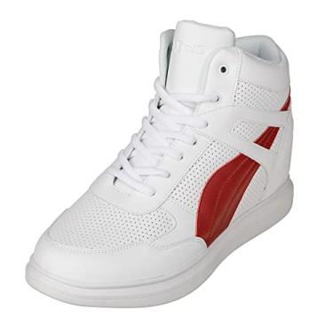 Imagem de CALTO Tênis masculino invisível que aumenta a altura – Tênis moderno de cano alto com cadarço – 9 cm mais alto, Branco, vermelho, 44