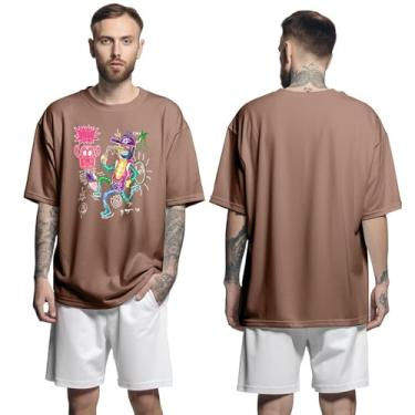 Imagem de Camisa Camiseta Oversized Streetwear Genuine Grit Masculina Larga 100% Algodão 30.1 Crazy Man - Marrom - GG