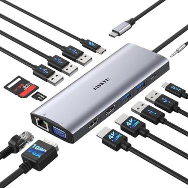 Imagem de 14-in-1 USB C Docking Station Dual HDMI 4K@60Hz, USB2.0/3.0/VGA/100W PD/RJ45/SD Reader, Aluminum Cooling Hub for Laptop, Windows & MacBook Pro/M1/M2, Home Office & Gaming