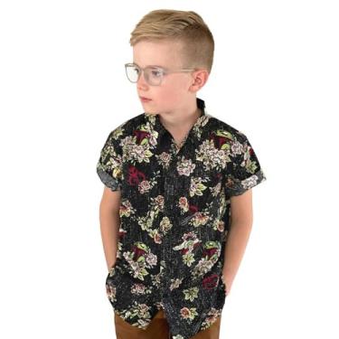 Imagem de STAR WARS Camisa de botão para meninos, Preto "Boba Fett Floral", G