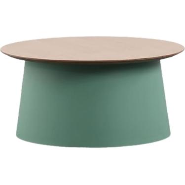 Imagem de Mesas finais nórdicas de plástico pp emenda madeira mesa redonda lateral sofá mesa de centro para sala de estar interior e exterior, verde l
