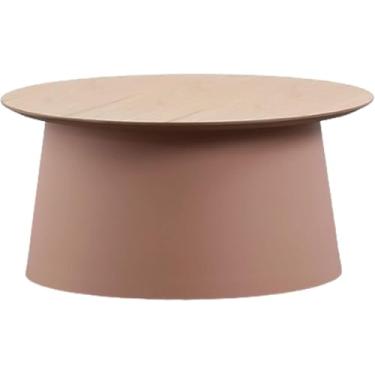 Imagem de Mesas finais nórdicas de plástico pp emenda madeira mesa redonda lateral sofá mesa de centro para sala de estar interior e exterior, marrom l