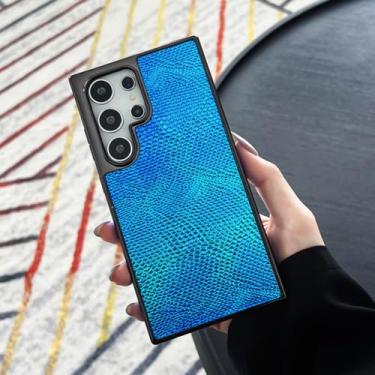 Imagem de Capa de telefone luxuosa com revestimento de couro laser brilhante para Samsung S24 Plus S22 S23 Ultra Leopard Crocodile Print capa traseira à prova de choque, cobra azul profundo, para Galaxy S2