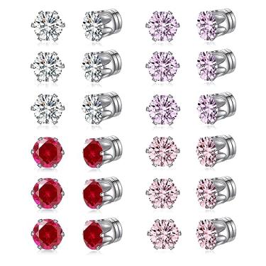 Imagem de Spiritlele Conjunto de brincos magnéticos de zircônia cúbica de 12 pares de brincos unissex sem piercing, 6mm, Aço inoxidável, Cristal