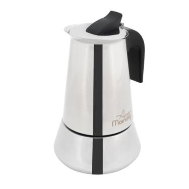 Imagem de Any Morning Cafeteira de fogão, cafeteira moka, cafeteira italiana, cafeteira de café de aço inoxidável, cafeteira de 6 xícaras, 300 ml (prata, preto)