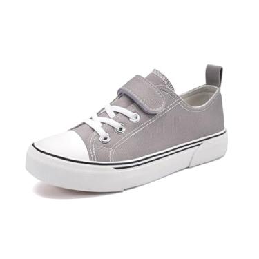 Imagem de Zoroadke Tênis infantil infantil para meninos e meninas, cano baixo, tira ajustável, sapatos de lona para crianças, Cinza, 15