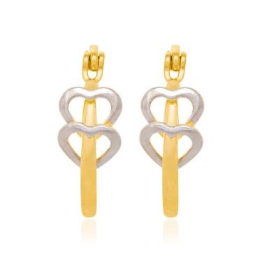 Imagem de Brincos banhado ouro 3x 24k 18k e 22k femininos argola infantil coraçõ