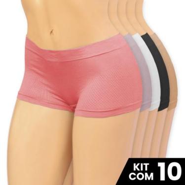 Imagem de Kit 10 Calcinhas Cuecas Feminina Box Sem Costura Confortável Com Cós 3