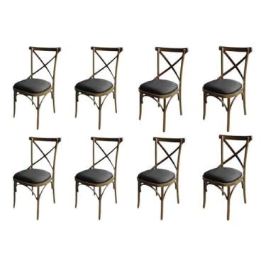 Imagem de Kit 8 Cadeira Xis em Madeira Maciça de Eucalipto Verniz Imbuia Factor Marrom/Preto