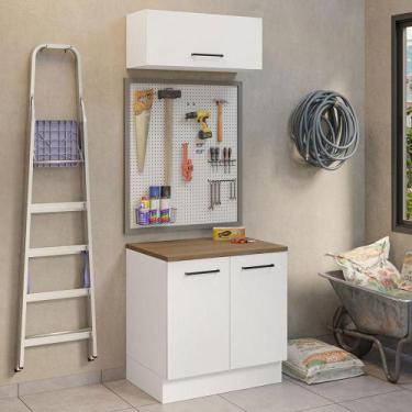 Imagem de Kit com Balcão e Armário Aéreo Multiuso 80cm Branco/Rustic Agata Mades