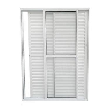 Imagem de Porta de Alumínio Balcão 3 Folhas Móveis Branca Linha 25 Com Fechadura
