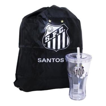 Imagem de Copo Com Canudo 550ml E Mochila Tipo Saco - Santos - Minas de Presente