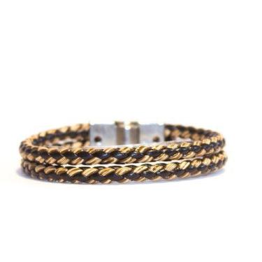Imagem de Pulseira Couro Trançada Marrom e Bege - Vorax Acessórios, G - 19cm a 1