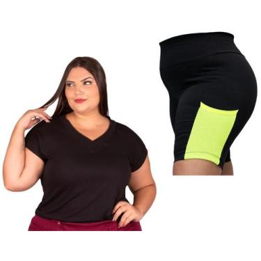 Imagem de Short Feminino Plus Size Bermuda Fitness Academia Caminhada E Blusa Bl