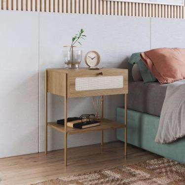 Imagem de Mesa de Cabeceira 1 Gaveta Palhinha Pé Metal Dourado Oslo - Artesano M