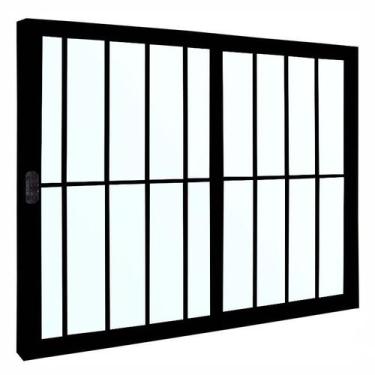Imagem de Janela 2 folhas 1,00x1,00 com grade no alumínio preto - Comercial Pais
