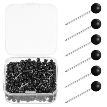 Imagem de Pacote com 500 alfinetes de mapa pretos de 1/20.3 cm pinos pequenos de cabeça redonda pinos de aço inoxidável com mapa de pontos tachas de polegar para mapa de viagem, foto, quadro de avisos, parede,