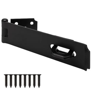 Imagem de Dreamxiang Fechaduras de porta resistentes de 18 cm, trava de ferrolho de 6 mm mais espessa, trava de segurança Packlock de ferro para cerca, celeiro, portas externas, janela, armário, armário para animais de estimação, acabamento preto, 1 pacote