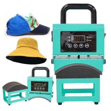 Imagem de KKSOUFX Prensa térmica para chapéus de 350W Máquina, Máquina de Prensa Térmica para Chapéus, com Controle Preciso de Temperatura e Tempo (32-482°F), Placa de Aquecimento Curva de 8 * 15cm