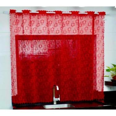 Imagem de Cortina Para Janela Cozinha Renda Cores 1,80 x 1,40m - JCM, Vermelho