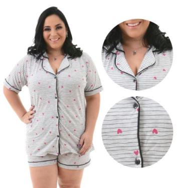 Imagem de Pijama Feminino Americano Plus Size  - Prikéta Pijamas, Cinza coração,