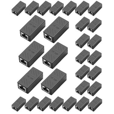 Imagem de OseTub Conector extensor Ethernet RJ45, acoplador em linha, adaptador de cabo Ethernet fêmea para fêmea para cabo Ethernet Cat7 Cat6 Cat5 Cat5e (pacote com 30)