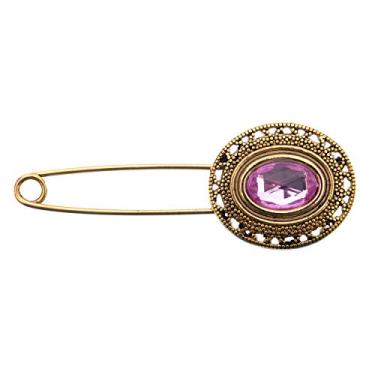 Imagem de Mibo Pin Kilt de zinco fundido - 9 cm - Forma oval de filigrana - Ouro antigo com imitação de pedra preciosa - Safira rosa