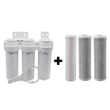 Imagem de Filtro Água Triplo Bbi Branco Fab Cerveja Tira Cloro + Refis, Branco