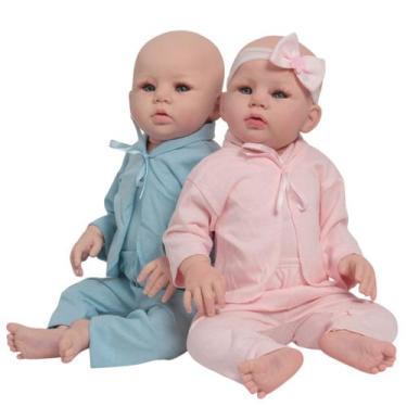 Imagem de 2 Bonecos Reborn Gêmeos Menino Menina Recém Nascidos 48cm - Cegonha Re