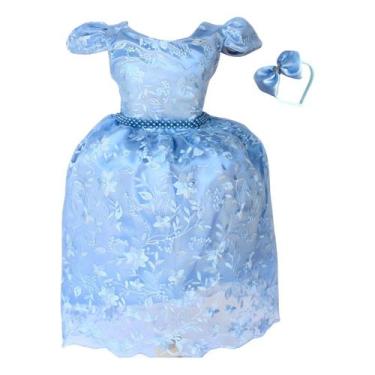 Imagem de Vestido Infantil Meninas Luxo Festa Elegante Liso Com Tiara - Pingo de