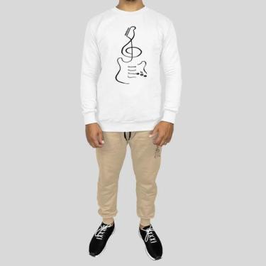 Imagem de Conjunto Calça e Blusa Moletom Careca Sem Capuz Algodão Estampado Viol