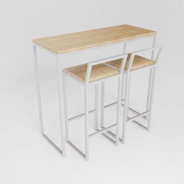 Imagem de Bancada Cozinha Balcão Gourmet 120cm Pinus Com 2 Banquetas Pinus Br - 