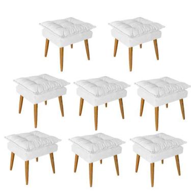 Imagem de Kit 08 Puff Puf Banqueta Opala Para Quarto Sala Recepção Suede Branco 