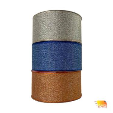 Imagem de Kit 3 Fitas Cetim Lurex Cinderela Acabamento 38mm  Laços  Material Esc