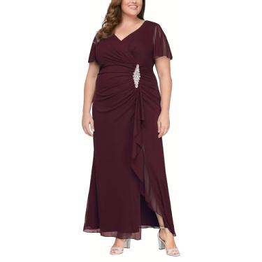 Imagem de Alex Evenings Vestido feminino longo sobrepeliz decote mãe da noiva manga esvoaçante (tamanho grande), Malha de vinho, 25 Plus Size