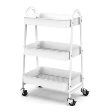 Imagem de Prateleira carrinho organizador de metal multiuso Branca 3 andares com