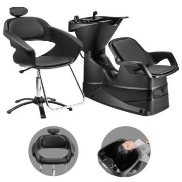 Imagem de Kit Salão Cadeira Primma Manual + Lavatório Champ com Cuba Dompel Pret