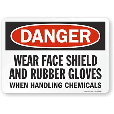 Imagem de SmartSign Etiqueta "Danger - Use Face Shield And Rubber Gloves When Handling Chemicals" | Vinil laminado de 17,8 cm x 25,4 cm