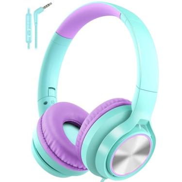 Imagem de Voopwink Fones de ouvido infantis com microfone, fones de ouvido com fio com volume limitado de 85 dB/94 dB para meninos, meninas, adolescentes, crianças, escola/viagem/iPad/tablet/celular